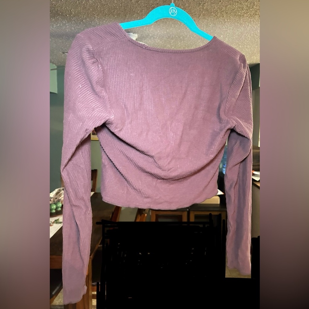 Klassy Network Dark Brown Ribbed Crop Top with Mesh Cut-Out - Picture 3 of 5
